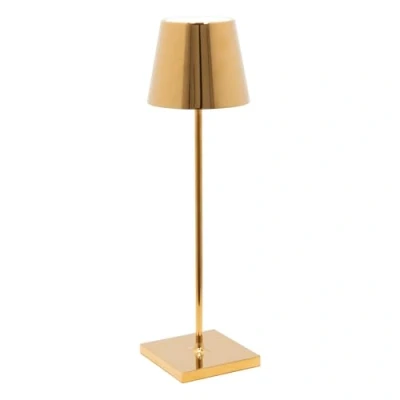 Immagine di Zafferano Poldina Pro Lampada LED Senza Fili con Batteria Ricaricabile, Dimmer touch, Uso Interno H38cm, Corpo in Alluminio e Finitura Galvanica Lucida Oro