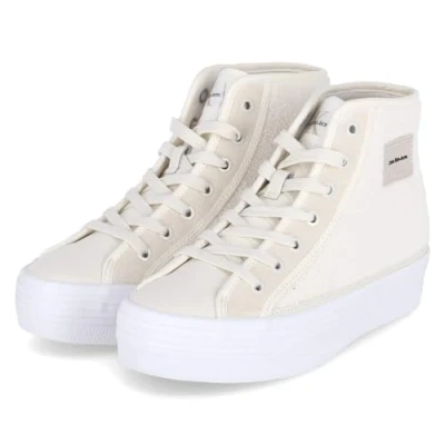Immagine di Calvin Klein Jeans Bold Vulc FLATF High T ML FAD YW0YW01320, Sneaker vulcanizzate Donna, Beige (Creamy White/Bright White), 38 EU