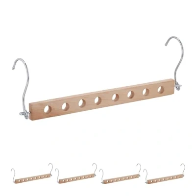 Immagine di Relaxdays Set da 5 Grucce Salvaspazio, Appendini Multipli per l&#039;Armadio, HLP: 10 x 31 cm, Marrone Chiaro Argentato, 80% Legno 20% Alluminio