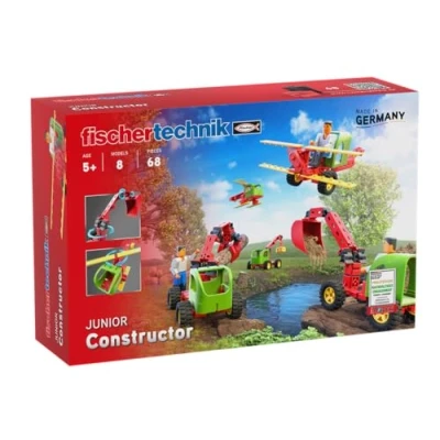 Immagine di fischertechnik 564065 JUNIOR Constructor kit di construzione per bambini dai 5 anni in su, giocattolo con escavatore, elicottero e aeroplano