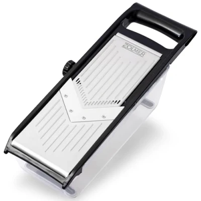 Immagine di ZOLMER® Mandolina per verdure professionale regolabile con due lame taglia julienne extra affilate contenitore e protezione dita affetta manuale