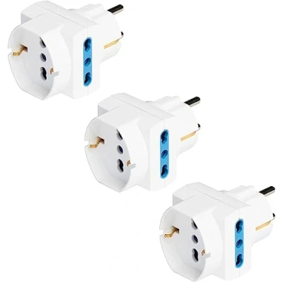 Immagine di POLYPOOL 3 Adattatori presa Tedesca Schuko e Spina Italiana 16A 2P+T 2 prese, 10 1 (Standard 10A Terra Laterale), Bianco, PP2351.3
