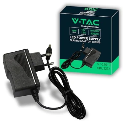 Immagine di V TAC Alimentatore 12V 18W 1,5A per Telecamere, Strisce LED, Modem Trasformatore 12 Volt Plug&amp;Play con Spina Corrente Casa Schermi e Apparecchiature Elettroniche Input AC 100 240V 50/60Hz