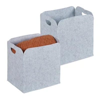 Immagine di Relaxdays Cesto Portaoggetti in Feltro, Set da 2, HLP: 30 x 23 cm, Scatola Tessuto per Accessori, Grigio Chiaro