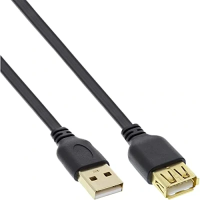 Immagine di InLine 21473 Cavo USB 2.0, Piatto, Prolunga, Type A, Maschio/Femmina, Pin Dorati, 0.5 m, Nero