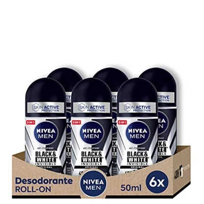 Immagine di NIVEA Men Black White Invisible Roll On 6&#039; 50ml Deodorant for The Occhiali, Oro Lucido, Taglia Unica (Pacco da 6) Donna