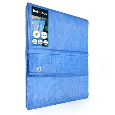 Immagine di KOTARBAU Telone pvc protettivo in tessuto, 5 x m, blu, 75 g/m2, teloni con occhielli rinforzati telo per coprire legna impermeabile occhiellato usati