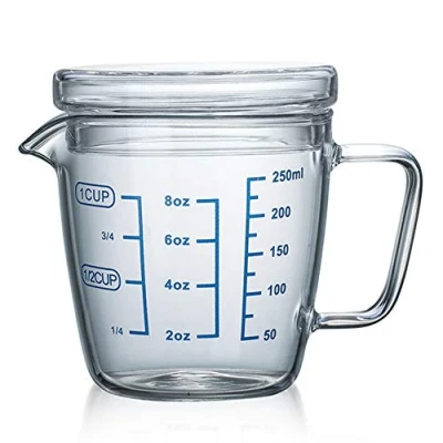 Immagine di TAMUME 250ml Brocca di Misurazione del Vetro Microonde Misurino con Coperchio Dosatori (250ML)