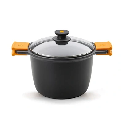 Immagine di BRA Inox Efficient Pentola con Due Manici Antiaderente Coperchio, Alluminio, Nero, 24 Cm