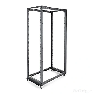 Immagine di StarTech.com Server Rack 42U 19&quot; a 4 Montanti Telaio Aperto Armadio di Rete con Ruote, Piedini livellamento/montaggio pavimento, dati per Apparecchiature AV/Dati/IT (4POSTRACK42)
