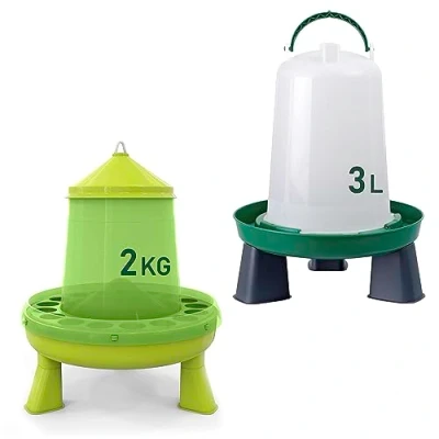 Immagine di Mangiatoia per Galline 2 Kg e Abbeveratoio 3L in Plastica Trasparente Resistente Piedini rimovibili