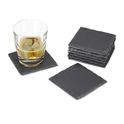 Immagine di Relaxdays Sottobicchieri in Ardesia, 8, Quadrati 10x10 cm, Poggiabicchieri Facili da Pulire, Grigio, Feltro, Set 8X pz, 8 unità