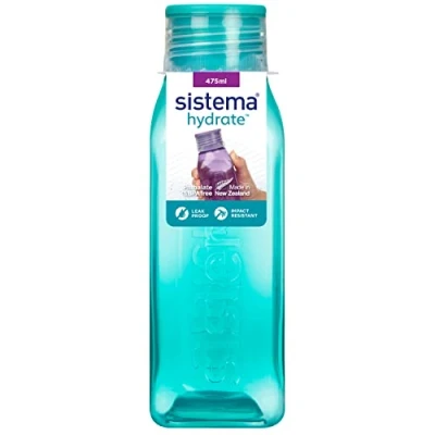Immagine di Sistema Bottle Square Bottiglia d&#039;Acqua, impilabile, 470 ml, Assortiti (Il Colore Varia in Base alla Confezione), 1 Pezzo, Plastic, Assorted Colours, 475 ml