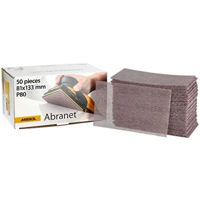 Immagine di Mirka Abranet rete strisce abrasive 81x133 mm a strappo, grana P80, 50 pz, per levigare legno, stucco, vernice, plastica, 5417805080