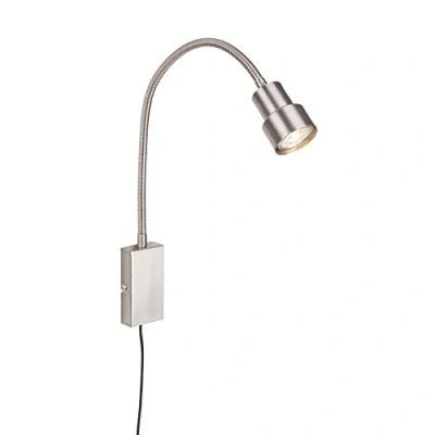 Immagine di Briloner lampada da comodino, parete, lettura con braccio flessibile, interruttore on/off tramite funzione touch, 1 LED/GU10, 5 Watt, 400 Lumen, 3000 Kelvin, metallo, nichel