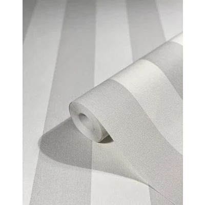 Immagine di WALLCOVER Carta da parati in tessuto non tessuto, motivo a righe, colore bianco e grigio, 10,05 x 0,53 m, made Germany
