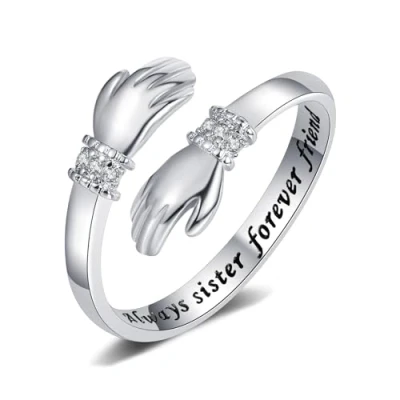 Immagine di Yifnny Anello di Abbraccio,Anelli regolabili della promessa con incisione aperta Regali per amici Gioielli donne uomini e coppie (Always sister forever friend)
