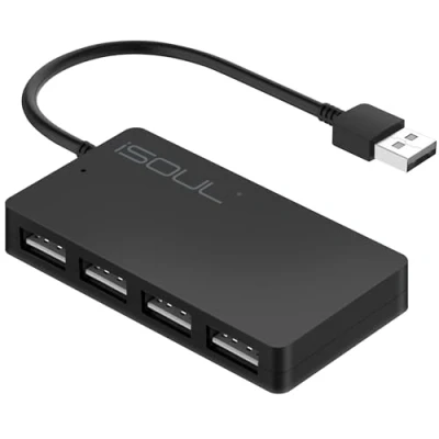 Immagine di iSOUL Hub USB, 4 porte ultra sottili USB 2.0 portatile ad alta velocità di espansione multi cavo splitter per PC portatile, desktop, PS3 PS4, Xbox, Wii, Mac, NoteBook, MacBook, NetBook