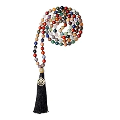 Immagine di COAI Mala 108 Perle Annodate a Mano Una ad in Pietre Multicolori con Nappa
