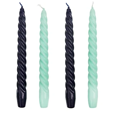 Immagine di Talking Tables Candele da cena affusolate a spirale, non profumate, blu navy e verde menta, realizzate