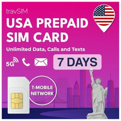 Immagine di travSIM SIM USA Rete T Mobile Dati, chiamate e SMS illimitati negli La Telefono Getta funziona su dispositivi iOS Android Americana 7 Giorni