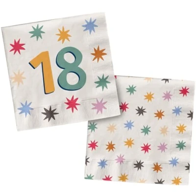 Immagine di Folat Decorazione bianca con stelle colorate Tovaglioli 18 Starburst 33 x cm 20 pezzi Stoviglie allegre e per feste di compleanno bambini adulti, Multicolore, 26875