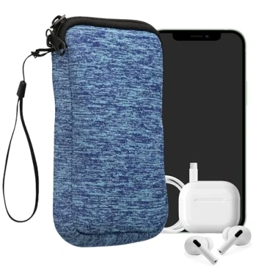 Immagine di kwmobile Custodia in Neoprene con Zip per Smartphone L 6,5&quot; Astuccio Portacellulare a Sacchetto Cerniera Borsa Celeste Scuro/Blu Chiaro