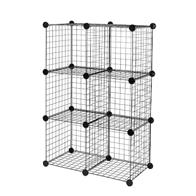 Immagine di Amazon Basics Scaffali impilabili cubici con griglia metallica, 66 x 32 96.5 cm, Nero, 6 pezzi