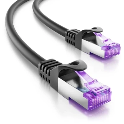 Immagine di deleyCON 3,0m Cavo di Rete CAT7 10 Gigabit RJ45 Patch &amp; Ethernet (Rame, Schermatura SFTP PiMF) per l&#039;Alta Velocità LAN DSL Interruttore Modem Router Pannello Nero