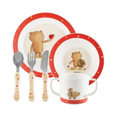 Immagine di SIGIKID 52914 Mister O&#039;Lui Set di stoviglie per bambini, 6 pezzi, con piatto, tazza, ciotola, cucchiaio, forchetta, coltello