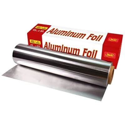 Immagine di Shefa rotolo di pellicola alluminio, 45 cm x 50 m, da 18 micron, resistente e spessa, carta stagnola riciclabile, per cucina, sala pranzo catering (45 m)