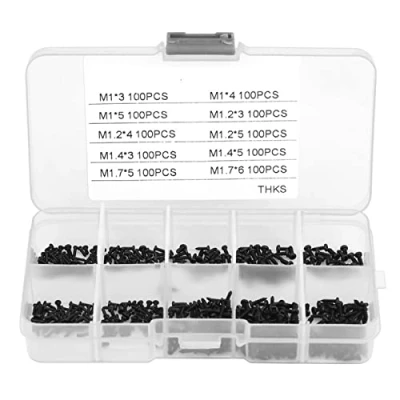 Immagine di Mini Viti 1000pezzi M M1.7 piccole in acciaio inossidabile Con testa a croce Kit assortimento Di bulloni autofilettanti Scatola Immagazzinaggio per orologi, occhiali, elettronica (nero)
