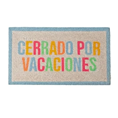 Immagine di Fisura Zerbino d’ingresso cerrado por vacaciones in fibra di cocco con base antiscivolo PVC. Tappeto originale multicolore dipinto a mano. Dimensioni: 70 cm x 40 cm.