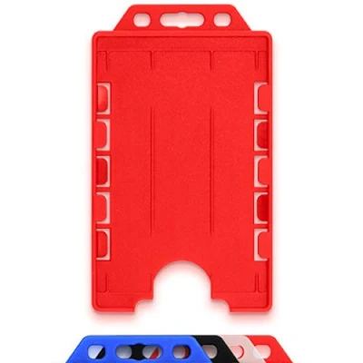 Immagine di CKB LTD® Porta badge double face verticale in plastica rigida, formato verticale, può contenere due carte, CR80, 86 mm x 54 mm, carte di credito (rosso, confezione da 10)