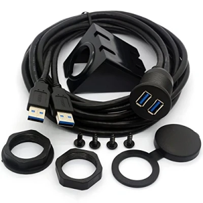Immagine di cavo USB 3.0 ad incasso, Dual a filo Dash panel Mount maschio femmina codice per auto, camion, barca, moto cruscotto