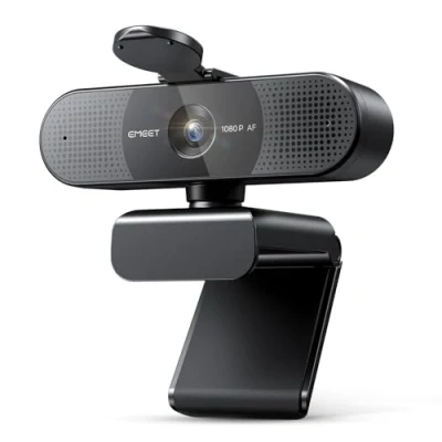 Immagine di EMEET webcam HD C960 AF 1080P con copriobiettivo e doppio microfono,Telecamera streaming a 360 correzione automatica della luce PDAF, plug &amp; play, ideale per Win10, MacOS