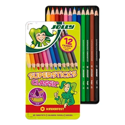 Immagine di JOLLY matite colorate Supersticks infrangibili e atossiche, 12 colorate, Classic, mantello in legno rinforzato, colori brillanti saturi