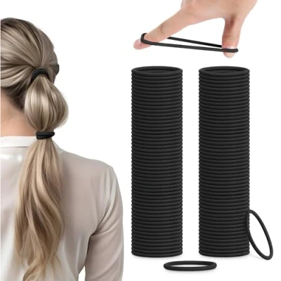 Immagine di H&amp;S Elastici per Capelli Donna e Uomo 100 pezzi 4mm Elastico Codini Lacci senza Cuciture Neri Fasce Elastiche Capigliature
