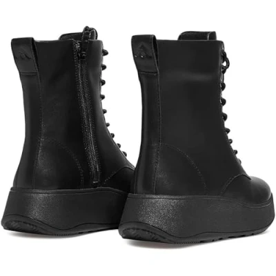 Immagine di Fitflop F Mode Stivaletti in Pelle Lacci Flatform, Stivali Donna, Tutto Nero, 43 EU
