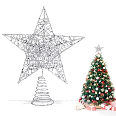Immagine di VEYLIN 25 cm pentagramma argento, albero di Natale a forma stella in decorazione natalizia (argento)