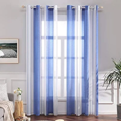 Immagine di MIULEE Tende a Righe per Interni, Trasparenti in Voile Camera da Letto, Tenda Salotto Moderne con Anelli, Pannello Interno Finestra Bianche e Azzurro Cielo, 2x 140x175CM