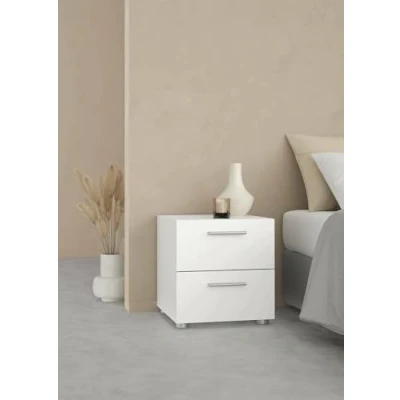 Immagine di Dmora Comodino a due cassetti con maniglia, colore bianco, cm 40 x 42
