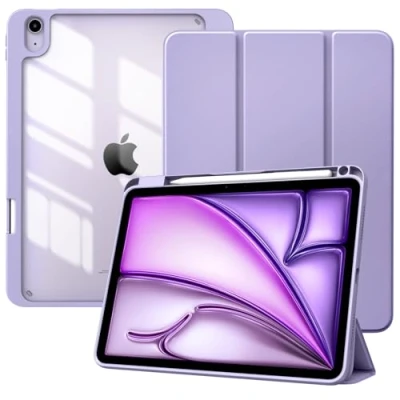 Immagine di TiMOVO Cover per iPad Air 11 Pollici M2 2024, 6/5/4 Generazione 2024/2022/2020 10,9&quot; con Portapenna, Custodia Protettiva Guscio Posteriore Trasparente, Auto Sveglia/Sonno, Taro Viola