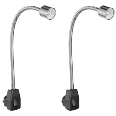 Immagine di ledscom.de 2 pz. lampada a zoccolo/lampada da lettura LESCH, collo d&#039;oca, interruttore, cromo/nero, 1x GU10 max. 10W