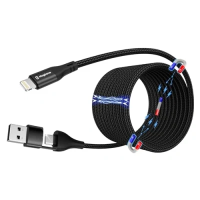 Immagine di Magtame Magnetic Coiled Phone Cavo di Ricarica 2 in 1, 1,5 m Multi Rapida USB A/C a Light_Ning, Trasferimento Dati, Intrecciato Certificato MFi Compatibile con 14