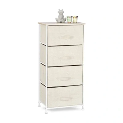 Immagine di Relaxdays Mobiletto con 4 Cassetti, Mobile Cassettiera, in Tessuto, Acciaio e Legno MDF, HxLxP: 95 x 45 30 cm, Beige