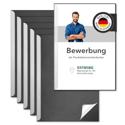 Immagine di STRATAG Kit per candidature Start Basic (nero, 6 pezzi) con coperchio trasparente in plastica PP e dorso robusto cartone da 290 g/m², struttura pelle (6 cartelline candidature, nero)