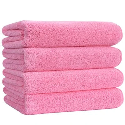 Immagine di Polyte asciugamano bagno premium in microfibra anti pelucchi ad asciugatura rapida 145 x 76 cm set 4 pezzi (Rosa)