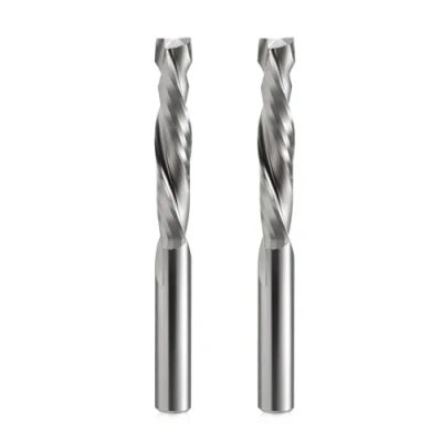 Immagine di EU_HOZLY fresa elicoidale a compressione Up&amp;Down con diametro di taglio 8 mm, gambo lunghezza 42 CNC per intagliare il legno, incisione, 2 pezzi