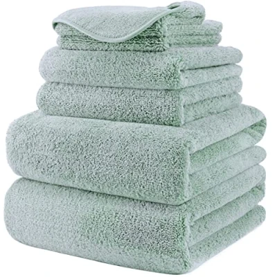 Immagine di Polyte asciugamano bagno in microfibra anti pelucchi ad asciugatura rapida set 6 pezzi (Verde Chiaro)